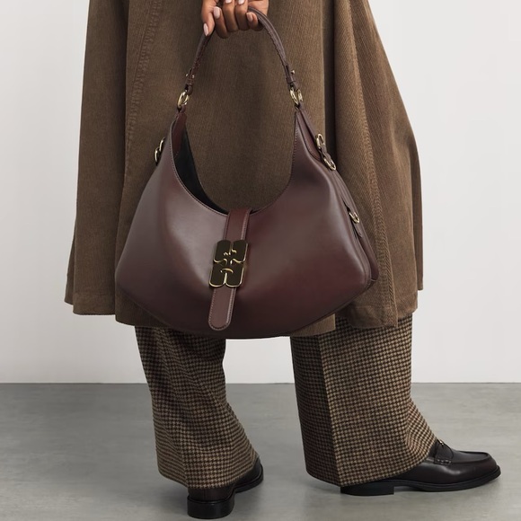 GANNI Butterfly Logo Chicory Coffee Small Kat Shoulder Bag #A7302 - Picture 3 of 15